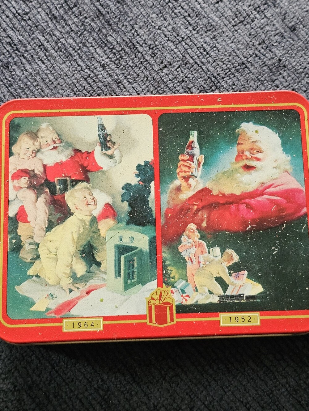 Coca-Cola Tin Featuring Santa Scenes With Two Brand New Decks Of Playng Cards
